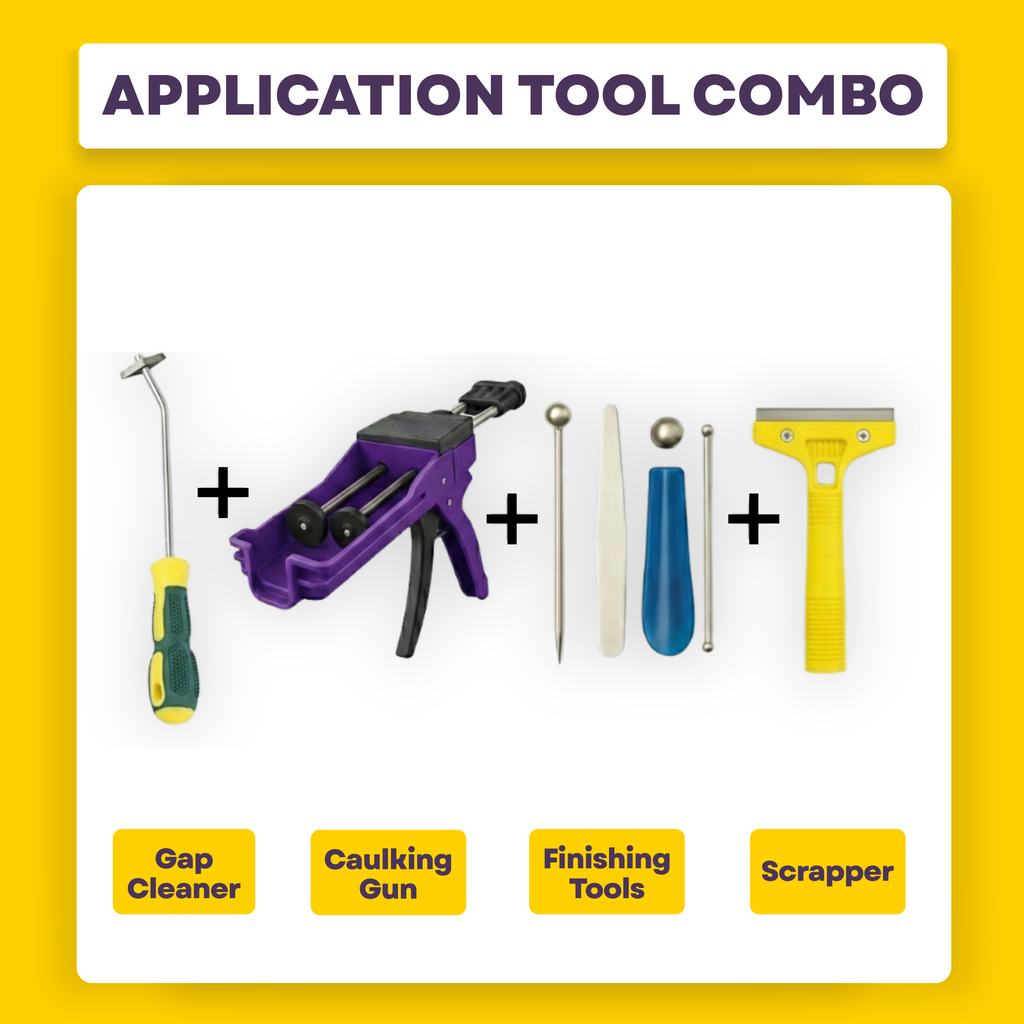 Application Tool Combo | Gap Cleaner + Dual Cartridge Caulking Gun + Finishing Tools + Scraper