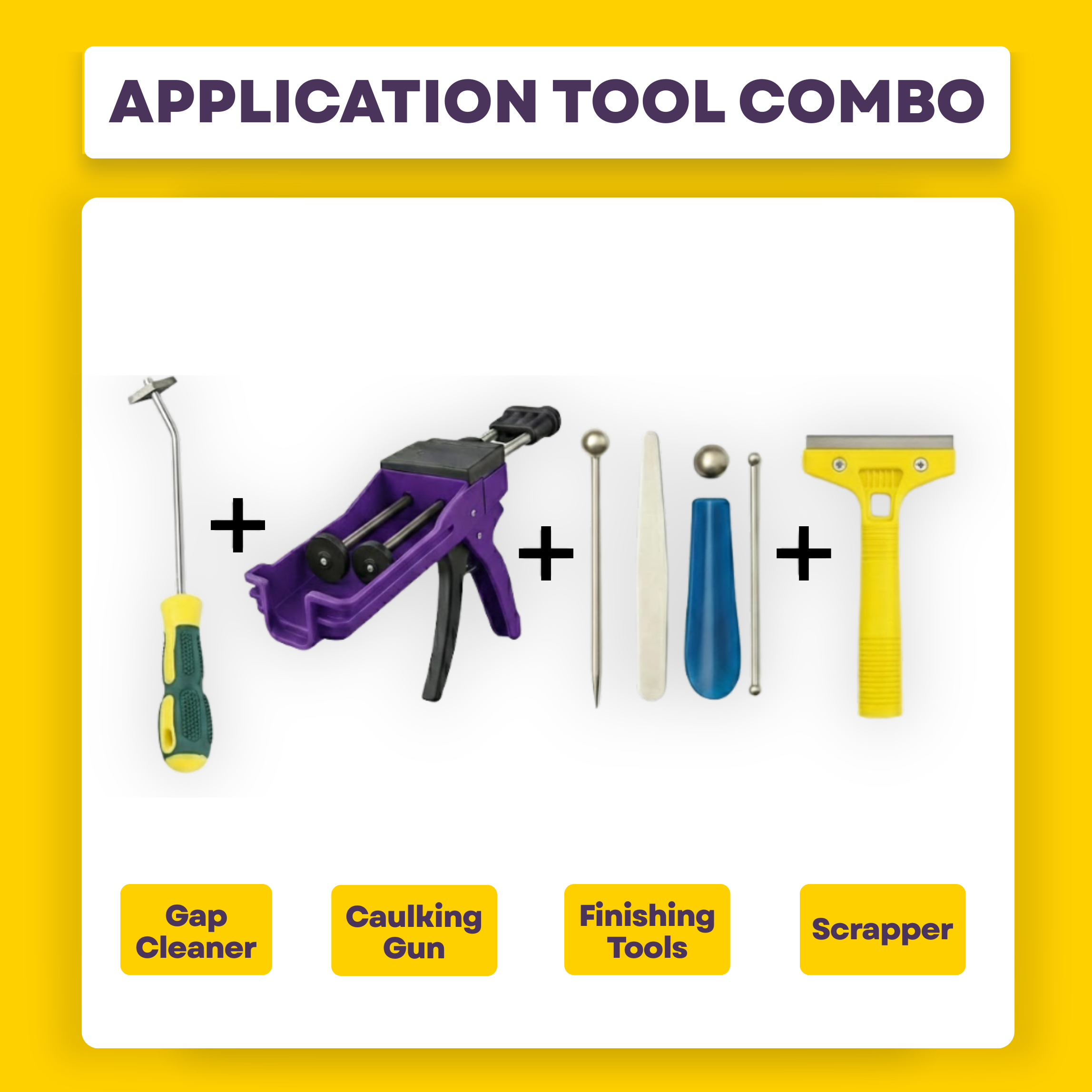 Application Tool Combo | Gap Cleaner + Dual Cartridge Caulking Gun + Finishing Tools + Scraper